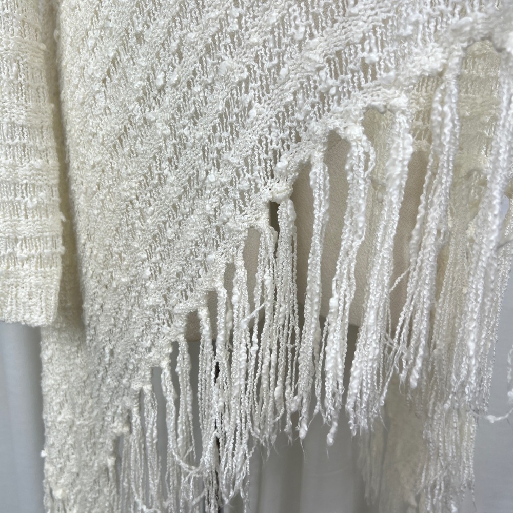 Boho Crochet Open Knit Fringe Duster Cardigan Ivory Cotton Blend M/L Festival - Picture 5 of 10
